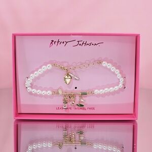 Betsey Johnson White Gold Tone Golf Faux Pearl Golf Bracelet Preppy Vacation